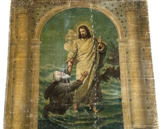 19th C Jesus Walking on Water Chromolithograph