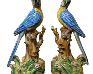 Pair Vintage Chinese Export Parrots