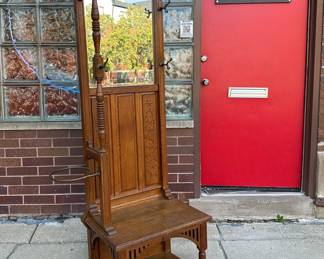Antique Oak Victorian Hall Tree