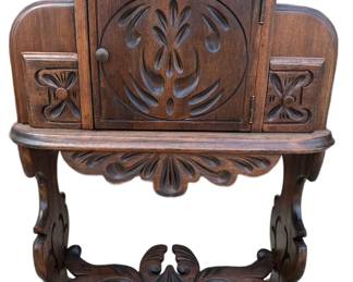 Antique Carved Walnut Copper Lined Humidor