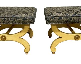 HOLLYWOOD REGENCY "X" BASE STOOLS, PAIR