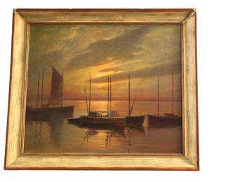Signed N. VAYANA Harbor Scene Oil on Canvas