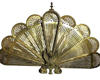 Vintage Brass Folding Peacock Fireplace Screen