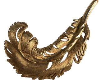 14k Gold Feather Brooch Pin