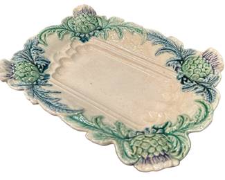 French MAJOLICA Asparagus Plate, Circa 1890