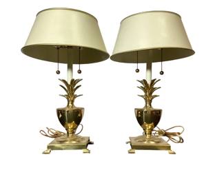 Pair FREDERICK COOPER Pineapple Brass & Tole Lamps