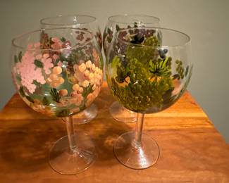 4 painted wine glasses