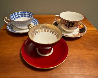 Various porcelain cups and saucers