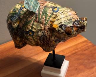 Signed paper mache flying pig