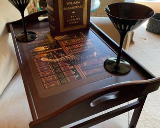 Cute Cat/Library Bed Tray, Black/White Martini Glasses