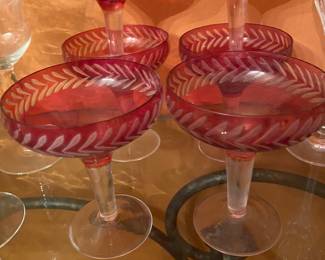 Vintage Fenton Cranberry Glass, Feather Pattern Wine Glasses