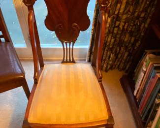 Antique French Mahogany, Silk Fabric, Spring Seat Side Chair