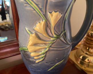 Vintage Roseville Blue Freesia Tankard