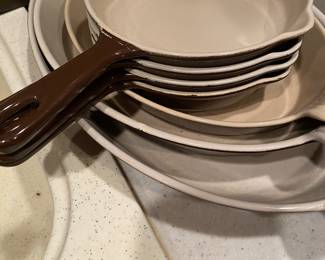 Vintage 1960's Brown Le Creuset Au Gratin, Enamel Sauce Pan with Spouts