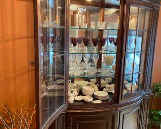 Walter E Smithe Mahogany Lighted China Cabinet with Storage  