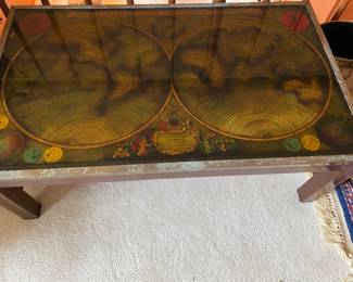 Vintage Geographic Glass Cocktail Table