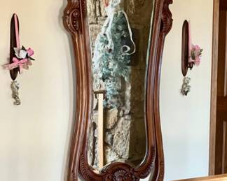 Large Wood Framed Dressing Mirror and storage drawer.