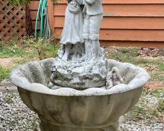 Huge Concrete Vintage Bird Bath with Children under umbrella