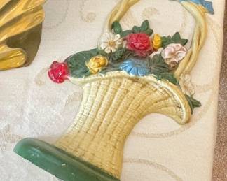 Vintage Cast Iron USA Flower Basket Door Stop in very nice Original condition.