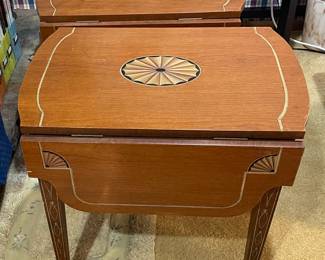 Vintage Wood inlay Drop leaf tables.