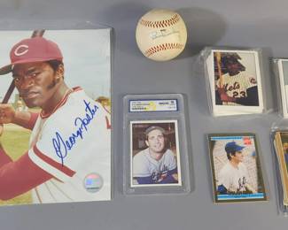 1978 TCMA #130 Sandy Koufax (HOF) Certified By WCG, Graded 10 Gem-Mint, George Foster Autographed Photo With COA Sticker, Ron Guidry Autographed Baseball, And Baseball Card Assortment, Various Players And Teams
