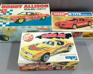 AMT Bobby Allison Malibu Chevy 1/25 Scale Model Kit, MPC Trans Am Model Kit, And Snap Tite Trans Am Model Kit