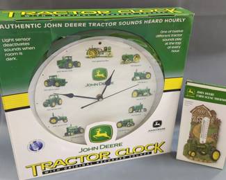 John Deere Tractor Wall Clock With Sound, And John Deere Farm Scene Thermometer