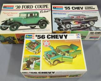 Revell 56 Chevy Model Kit, Monogram 55 Chev Model Kit, And 30 Ford Coupe Model Kit