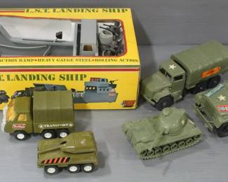 Buddy L L.S.T. Landing Ship With Tank And Military Transport Truck, And More