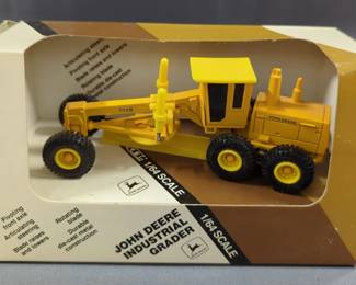 Ertl Diecast John Deere 1:64 Scale Model 544E Wheel Loader #5539, Industrial Grader #5540, And Skid Steer Loader #5536, In Original Packaging