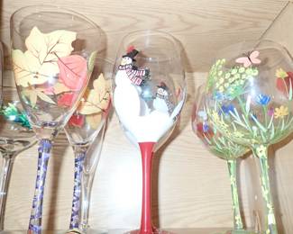 HAND PAINTED WINE GLASSES LARGE ASSORTMENT