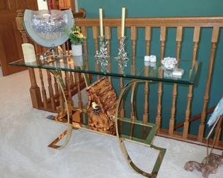 GLASS & BRASS SOFA TABLE