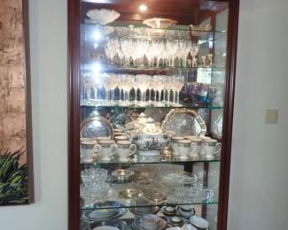 LARGE CURIO CABINET WITH FRONT SLIDE DOOR - LIGHTED - GLASS SHELVES