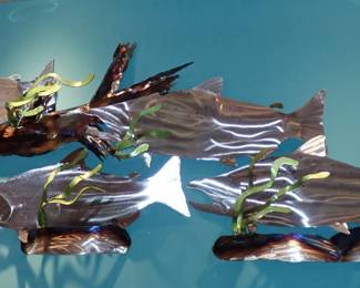 LARGE METAL SCULPTURE - FISH SWIMMING - AMAZING PIECE