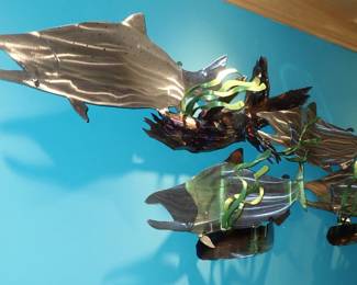 LARGE METAL SCULPTURE - FISH SWIMMING - AMAZING PIECE