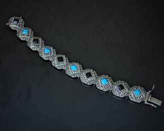 925 sterling silver bracelet with turquoise and black onyx stones
