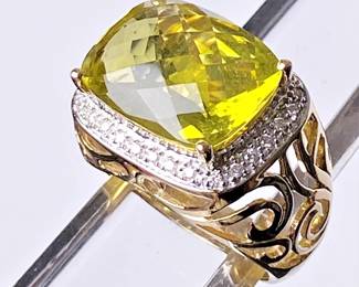 14k ring with large citrine & tiny diamonds 