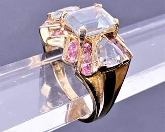 Samuel Aaron 14k yellow gold cocktail ring Blue & Pink Topaz