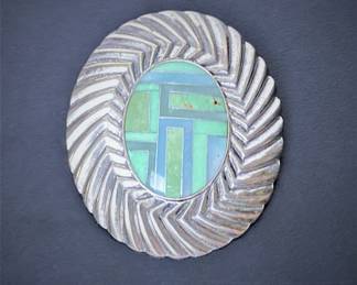 Southwestern sterling and turquoise mosaic inlay pendant by Relios Studios