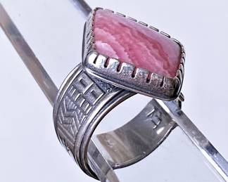 Southwestern sterling &  Rhodochrosite ring by Roderick & Marilyn Tenorio of Relios Jewelry 