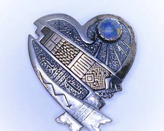 Southwestern Heart sterling and gold brooch by Relios Jewelry 