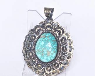 Native American sterling & turquoise pendant by Victor  Hicks