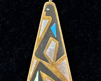 Vintage Sterling, Turquoise, Onyx & Copper inlay pendant by Los Castillo of Taxco, Mexico
