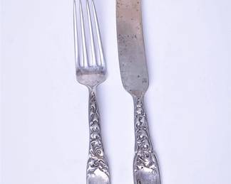 Antique Whiting Sterling silver fork and knife of the 1880's pattern, Heraldic
