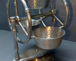 Vintage Hammered Aluminum Ferris Wheel Server, And 8" Domed Space Themed Lid