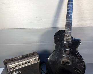 Esteban Efesan Black Electric Guitar, Missing 1 String, With Esteban Amplifier, Model ES-15G, Powers On