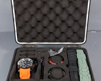 Max 24 Chamaeleo XL Watch Set, Water Resistant To 330Ft, Includes Interchangeable Bands, Rings, And More, In Hard Sided Case