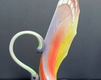 Art Glass Murano Starfish 12" Candle Holder, Franz Ceramic Butterfly Tealight Holder, Vintage Handled 6" Syrup Pitcher, And 7" Bud Vase