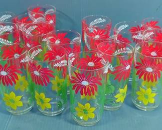 Flower Glass Tumblers, Qty 16