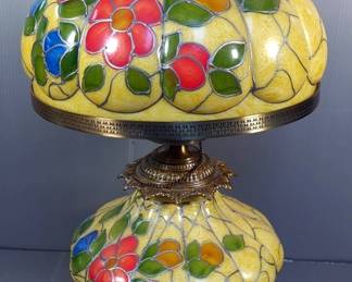 Vintage Hand Painted Gone With The Wind Style 2 Light Electric Table Lamp, 24" Tall, On Brass Toned Footed Base, Powers On